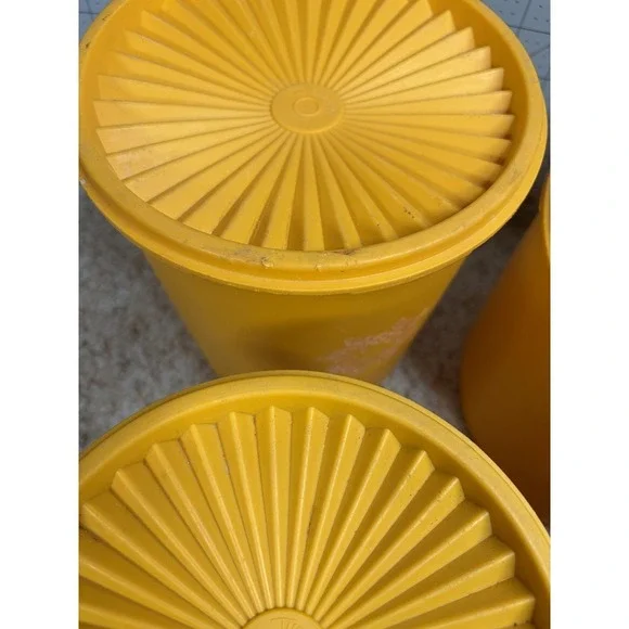 Vintage Tupperware Servalier Gold With Orange Floral Canister Set with Lids - Picture 7 of 12